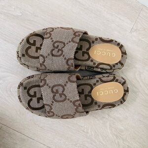 Gucci Brown Monogram Platform Slides